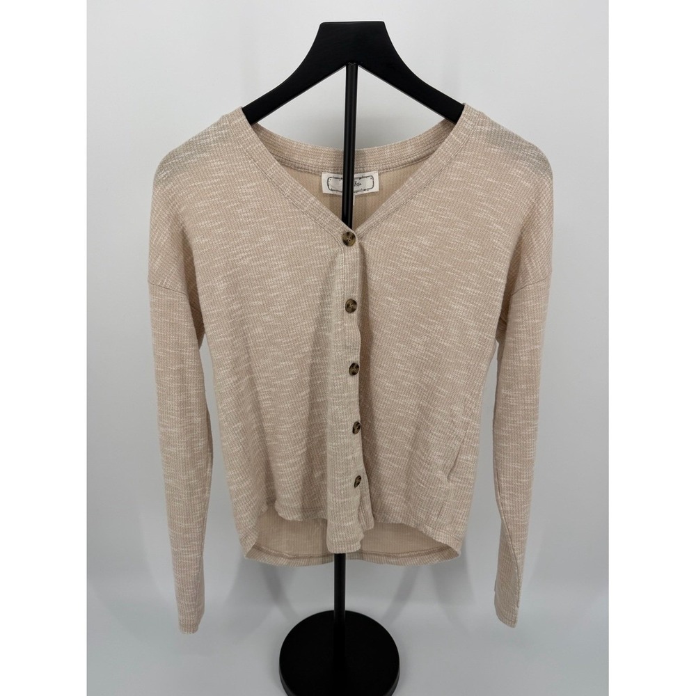 Hippie Rose Womens Marled Cardigan Sweater Oatmeal Beige V-Neck XS HF9H20019C